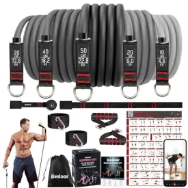 Besloor Resistance Band Set. Exercise Bands with Handles, Door Anchor and Ankle Strap. Home Gym Equipment, Supports Full-Body Workouts - with Fitness Poster and Video (Black)