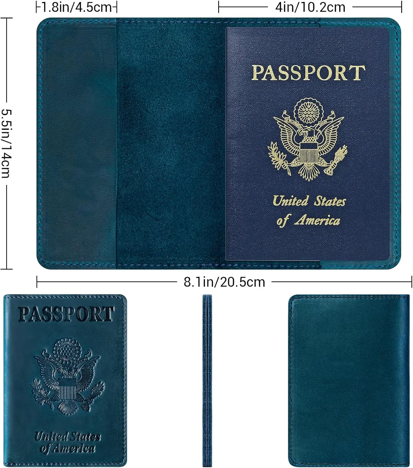 BIAOTIE Premium Leather Passport Holder Covers, Rfid Travel Wallet Passport Document Holder, Travel Essentials Wallet Cover Case for Men and Women (Blue)