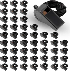 Black Coach Whistle with Lanyard, 48 Pack Emergency Whistle Soccer Referee Whistle Ideal for Coaches, Teachers, Referee, Training, Emergency