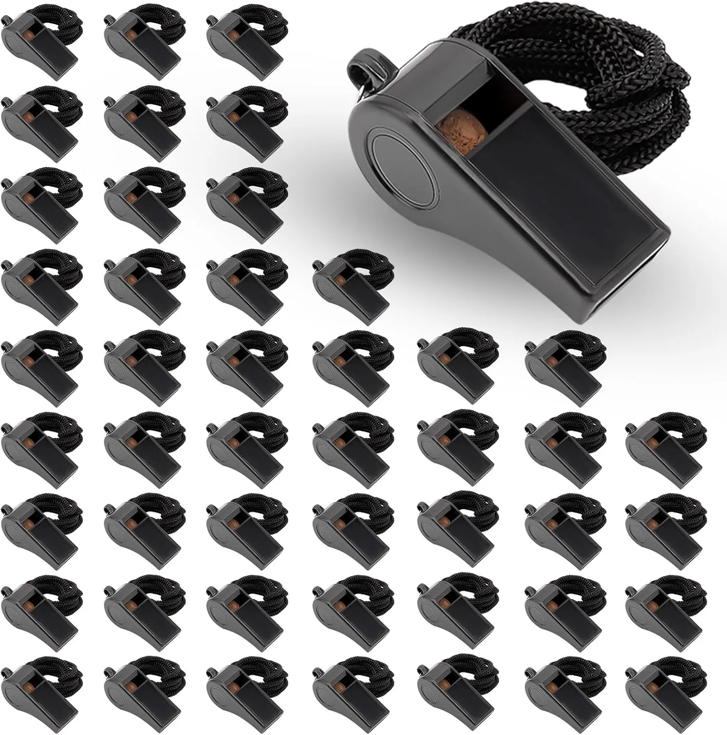 Black Coach Whistle with Lanyard, 48 Pack Emergency Whistle Soccer Referee Whistle Ideal for Coaches, Teachers, Referee, Training, Emergency