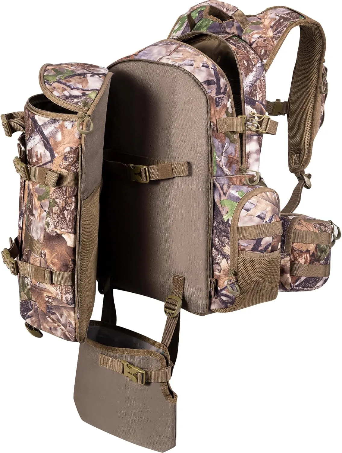 BLISSWILL Large Hunting Backpack with padded weapon compartment for Bow Rifle with Waterproof Rain Cover Hunting Gear Accessories 40L(Supercamo Timber)
