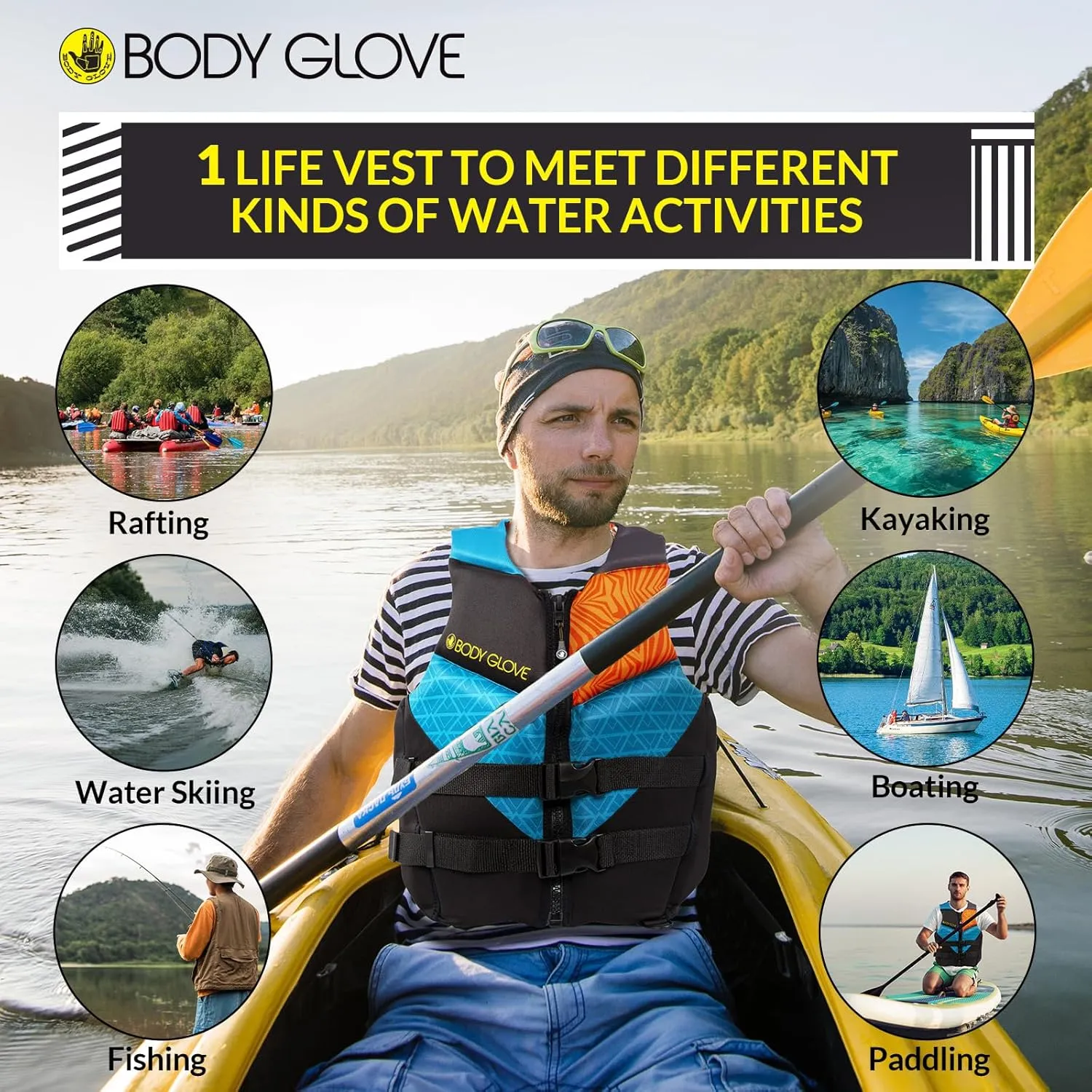Body Glove Phantom Men's Neoprene Life Vest, USCG and Transport Canada Approved PFD, Lightweight, Fit for Boating Fishing Kayaking Rafting Paddling