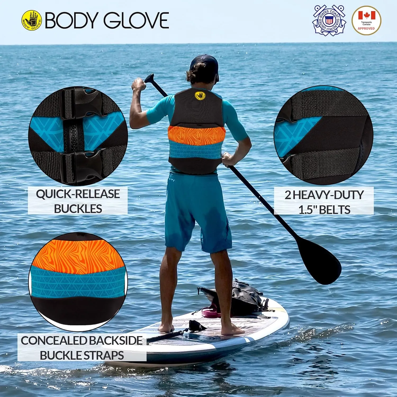 Body Glove Phantom Men's Neoprene Life Vest, USCG and Transport Canada Approved PFD, Lightweight, Fit for Boating Fishing Kayaking Rafting Paddling