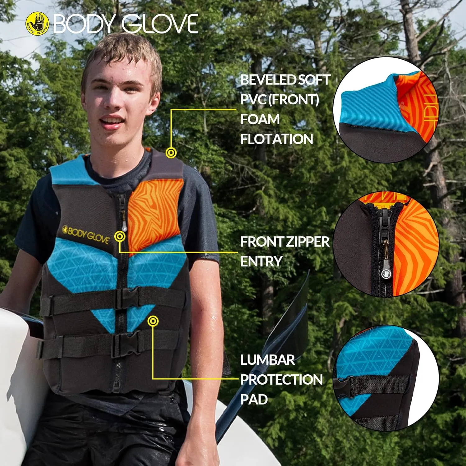 Body Glove Phantom Men's Neoprene Life Vest, USCG and Transport Canada Approved PFD, Lightweight, Fit for Boating Fishing Kayaking Rafting Paddling