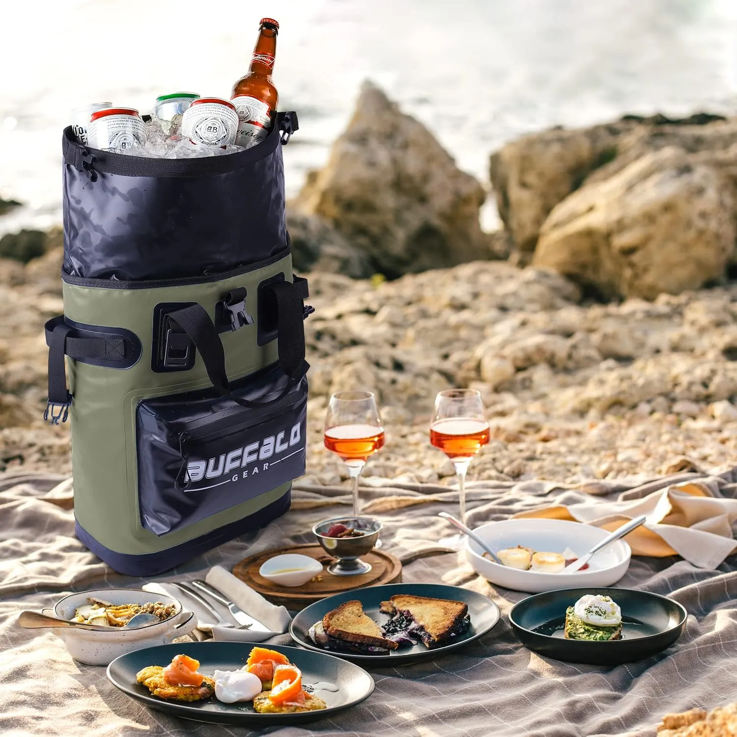 Buffalo Gear Cooler Backpack18L,30L Leakproof Camping Backpack Cooler Insulated Cooler for Picnic Beach Hiking Park Fishing