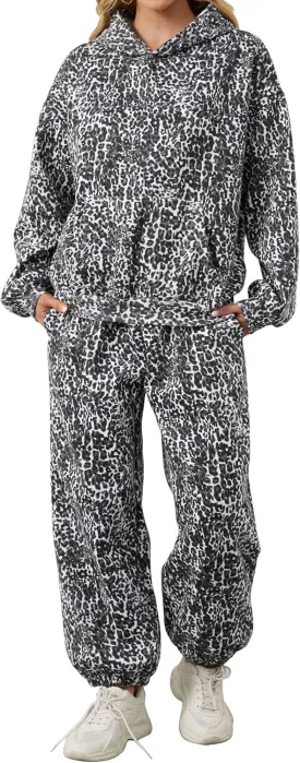 Camo Sweatsuits for Women Set 2 Piece Camo Hoodies Maple Leaf Print Oversized Sweatshirt Lounge Sets Fall Outfits
