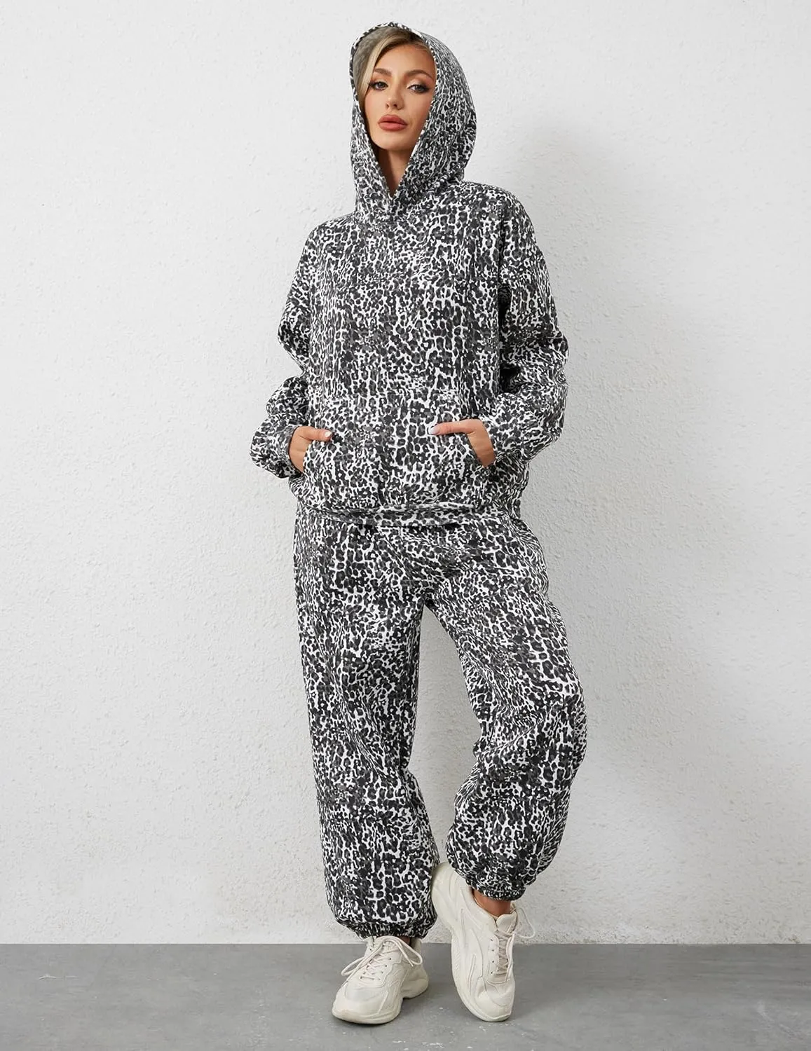 Camo Sweatsuits for Women Set 2 Piece Camo Hoodies Maple Leaf Print Oversized Sweatshirt Lounge Sets Fall Outfits