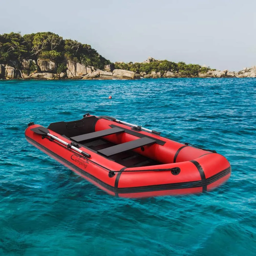 Camping Inflatable Assault Boat,10ft Inflatable Boat Inflatable Rafting Fishing Dinghy Tender Pontoon Boat,1-3 Person Inflatable Boat(Oars Included), Inflatable Raft for Water Sports, Red Black