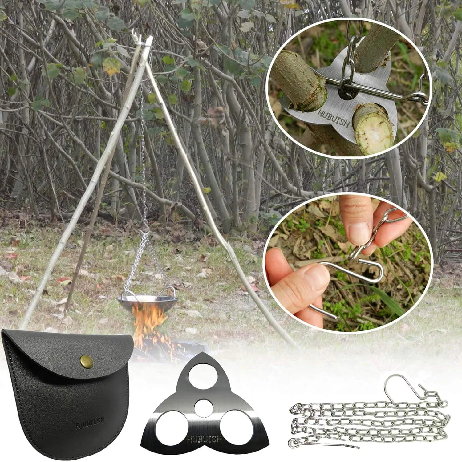 Camping Tripod Board Accessories - Turn Branches into Campfire Tripod Grill for Cooking, Portable Camping Gear and Equipment for Camper/Hiker Travel Outdoor Firepit Hang Pot Cooking