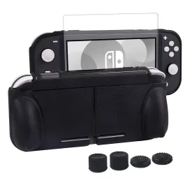 CHIN FAI Grip Case with Screen Protector for Nintendo Switch Lite 2019, Hard TPU Protective Case Cover for Switch Lite [Self Stand][4 Thumb Stick Caps] (Black)