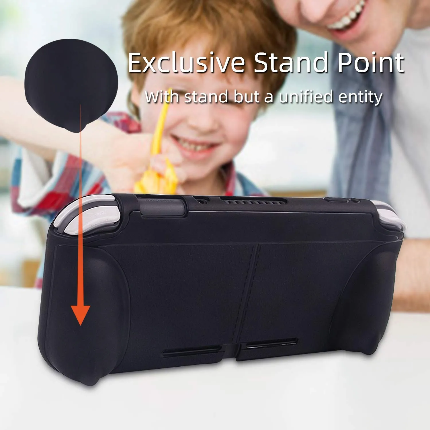 CHIN FAI Grip Case with Screen Protector for Nintendo Switch Lite 2019, Hard TPU Protective Case Cover for Switch Lite [Self Stand][4 Thumb Stick Caps] (Black)