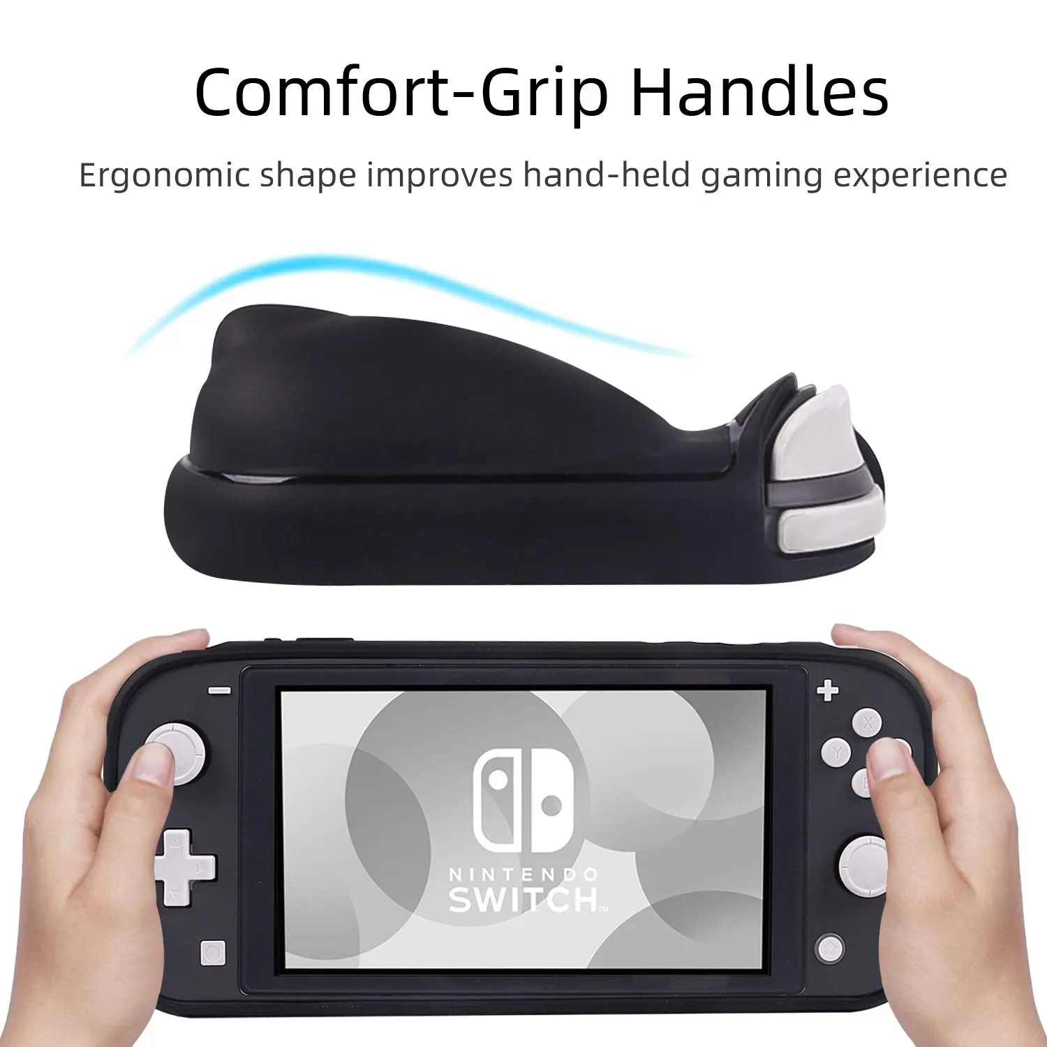 CHIN FAI Grip Case with Screen Protector for Nintendo Switch Lite 2019, Hard TPU Protective Case Cover for Switch Lite [Self Stand][4 Thumb Stick Caps] (Black)