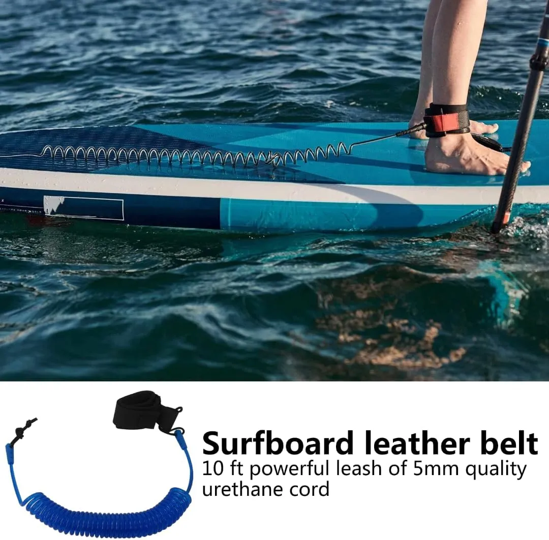 Coiled SUP Leash 10 FT Surfboard Leash Sup Leg Rope Strap Stand Up Paddleboard Leash Suitable for Stand Up Paddling, Surfing and Kayaking - Blue