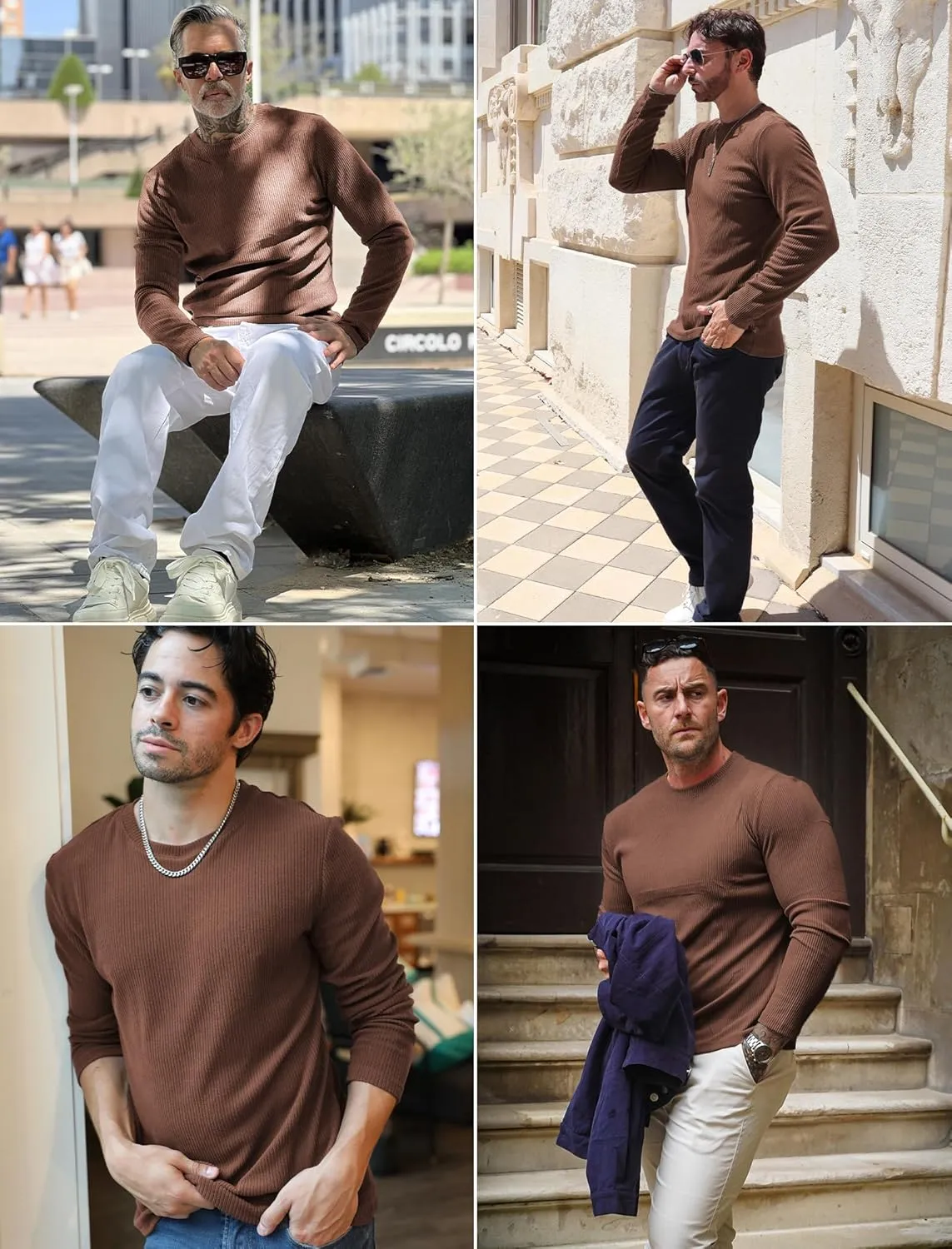 COOFANDY Mens Long Sleeve Shirts Thermal T-Shirt Slim Fit Crewneck Sweater Knitted Pullover Shirt