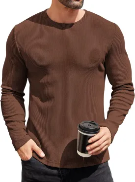 COOFANDY Mens Long Sleeve Shirts Thermal T-Shirt Slim Fit Crewneck Sweater Knitted Pullover Shirt