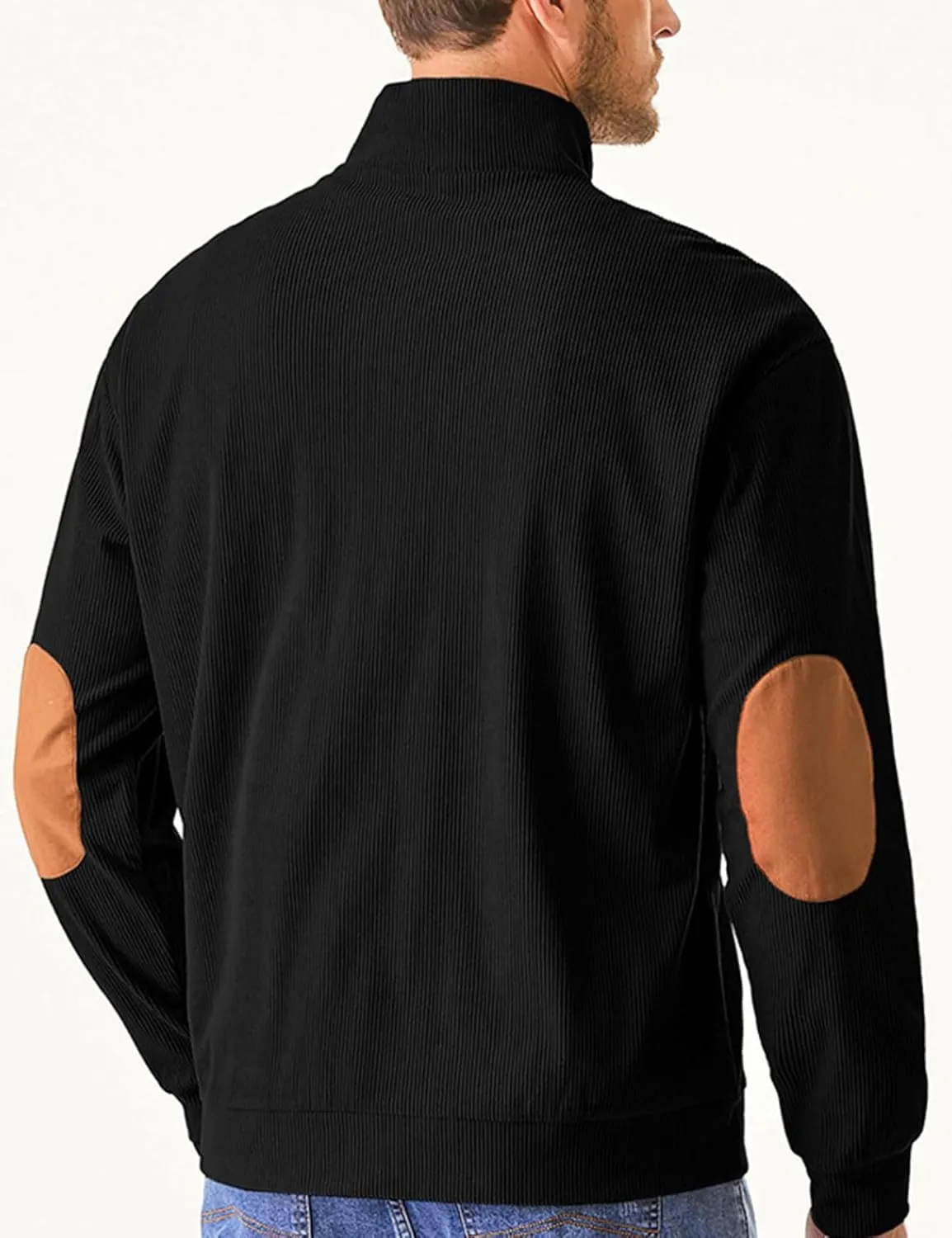 COZYPOIN Men's Corduroy Sweatshirts Casual Stand Collar Button Long Sleeve Henley Pullover Sweater with Elbow Patches