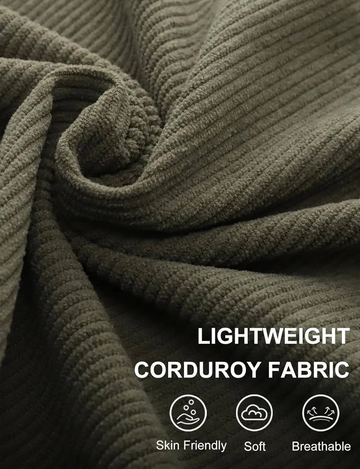 COZYPOIN Men's Corduroy Sweatshirts Casual Stand Collar Button Long Sleeve Henley Pullover Sweater with Elbow Patches