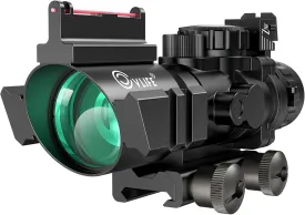 CVLIFE 4x32 Prism Tactical Rifle Scope Red & Green & Blue Illuminated Reticle Scope with Fiber Optic Sight