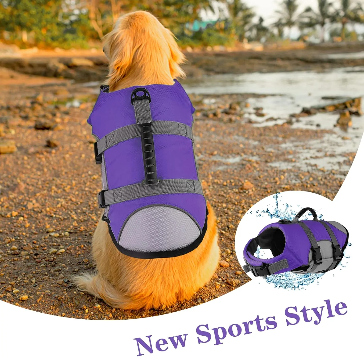 Dog Life Jacket, Reflective Adjustable Dog Vest with Rescue Handle for Swimming and Boating, Ripstop Pet Safety Life Preserver for Small, Medium, and Large Dogs