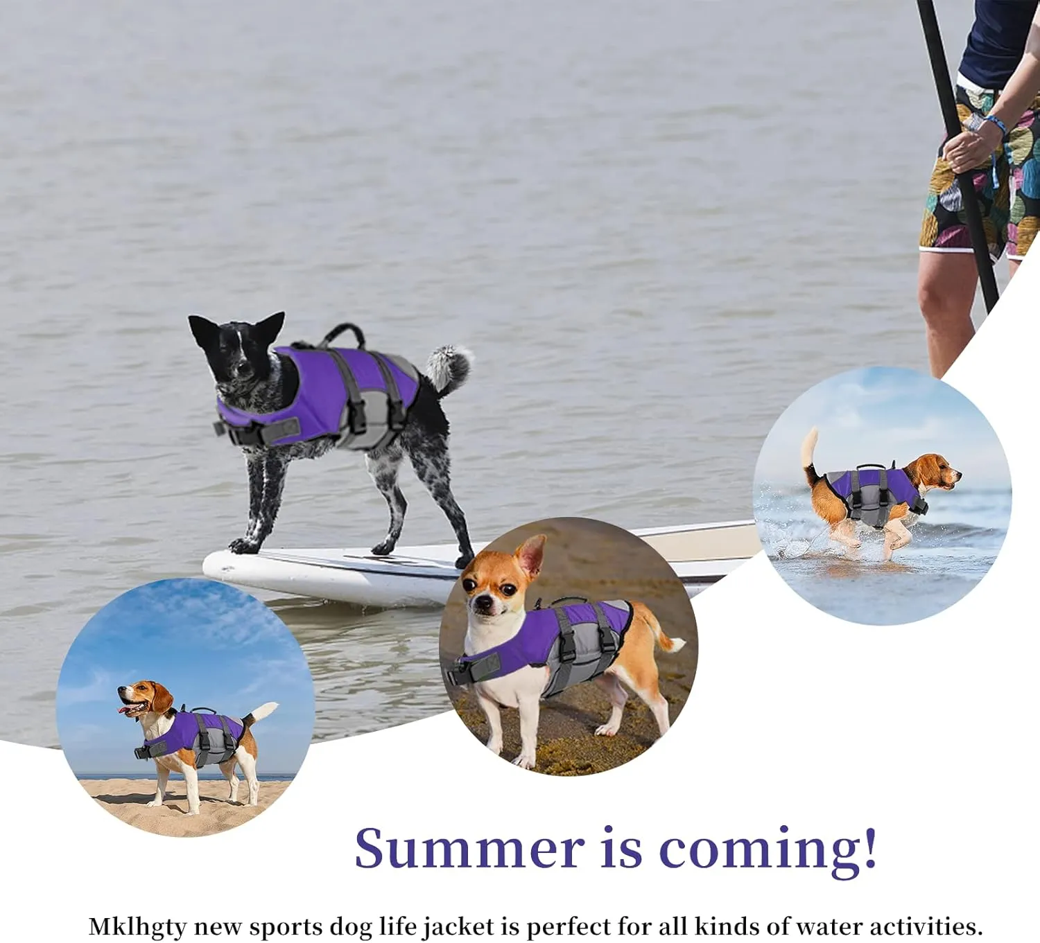 Dog Life Jacket, Reflective Adjustable Dog Vest with Rescue Handle for Swimming and Boating, Ripstop Pet Safety Life Preserver for Small, Medium, and Large Dogs