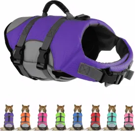 Dog Life Jacket, Reflective Adjustable Dog Vest with Rescue Handle for Swimming and Boating, Ripstop Pet Safety Life Preserver for Small, Medium, and Large Dogs