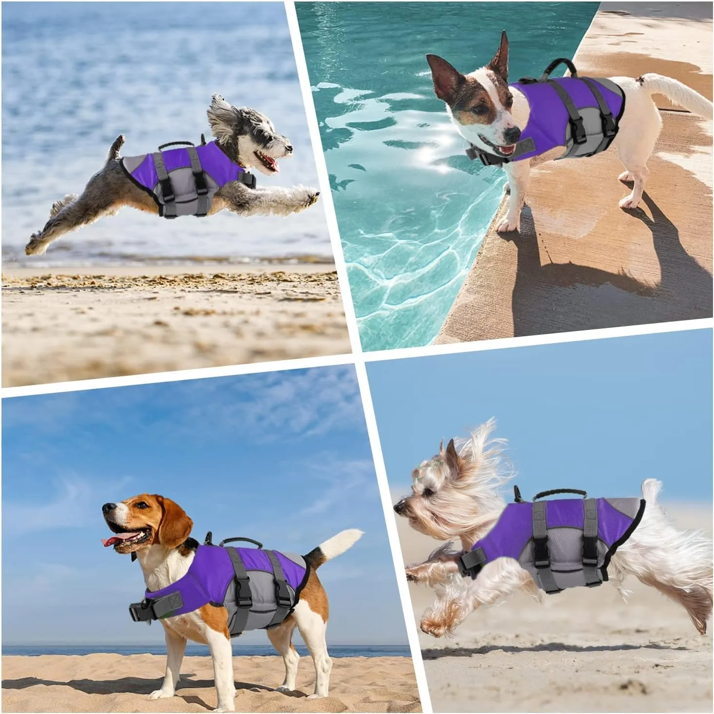 Dog Life Jacket, Reflective Adjustable Dog Vest with Rescue Handle for Swimming and Boating, Ripstop Pet Safety Life Preserver for Small, Medium, and Large Dogs