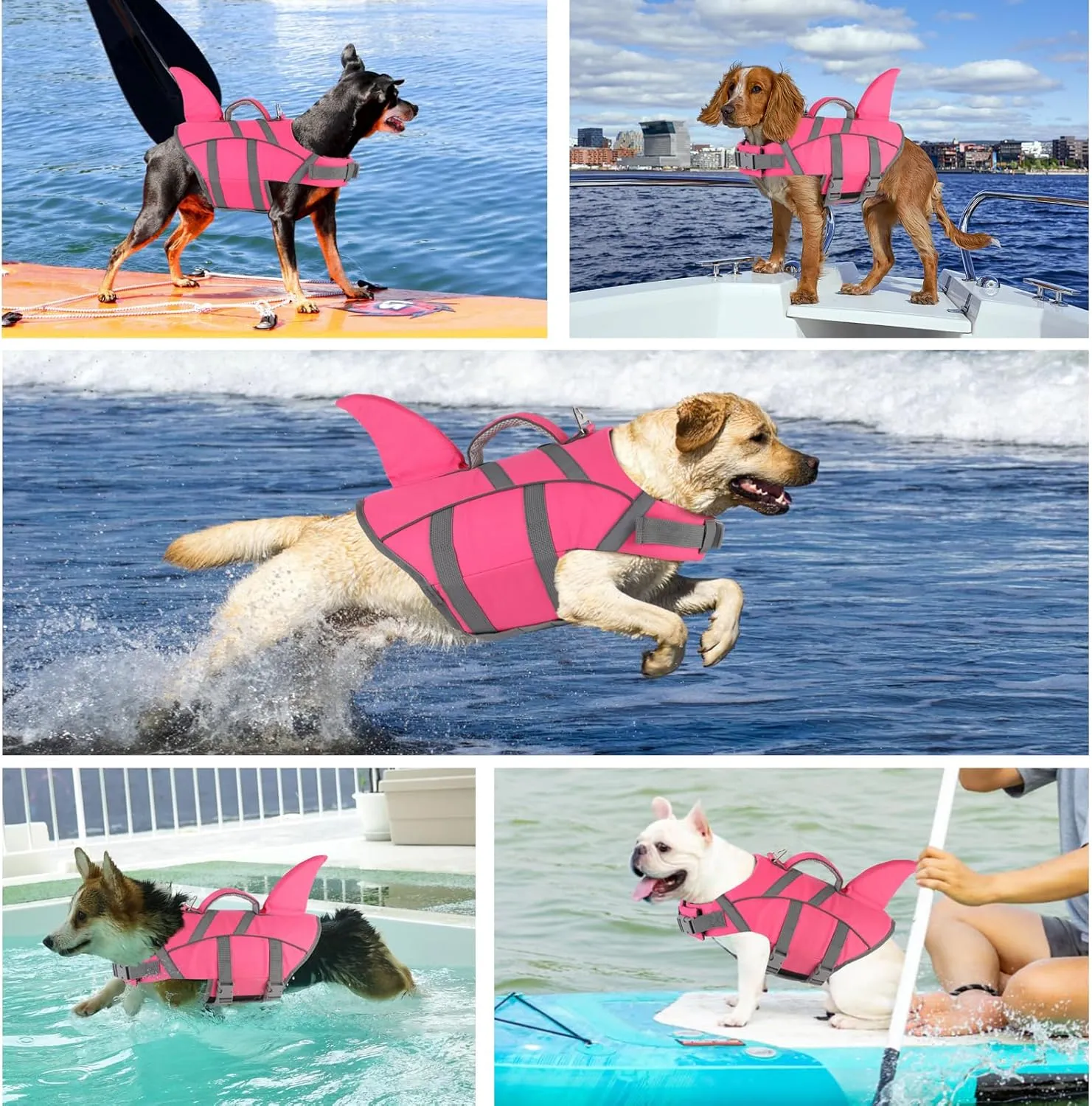 Doglay Dog Life Jacket Shark, Dog Life Vest for Swimming and Boating, High Visibility & High Flotation Swimming Vest with Rescue Handle, Adjustable Puppy Lifesaver for Small Medium Large Dogs