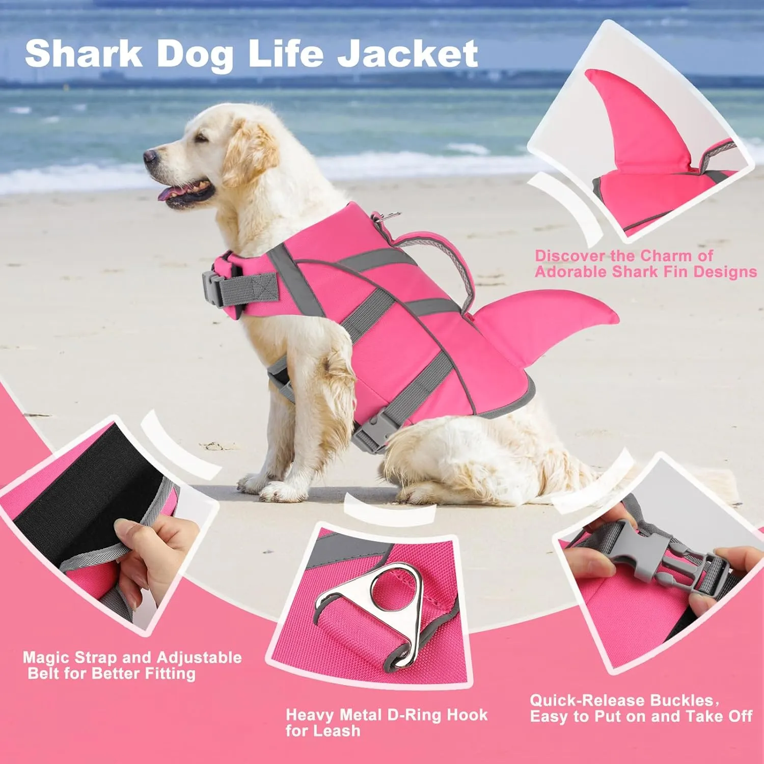 Doglay Dog Life Jacket Shark, Dog Life Vest for Swimming and Boating, High Visibility & High Flotation Swimming Vest with Rescue Handle, Adjustable Puppy Lifesaver for Small Medium Large Dogs