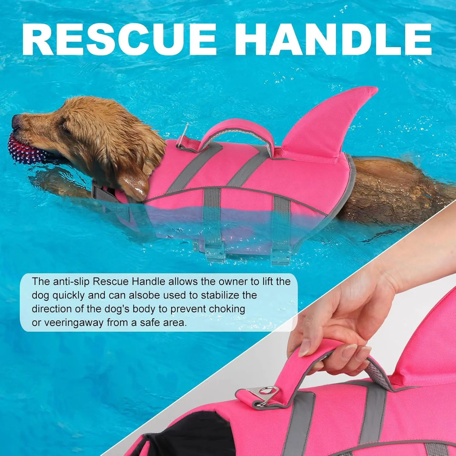 Doglay Dog Life Jacket Shark, Dog Life Vest for Swimming and Boating, High Visibility & High Flotation Swimming Vest with Rescue Handle, Adjustable Puppy Lifesaver for Small Medium Large Dogs