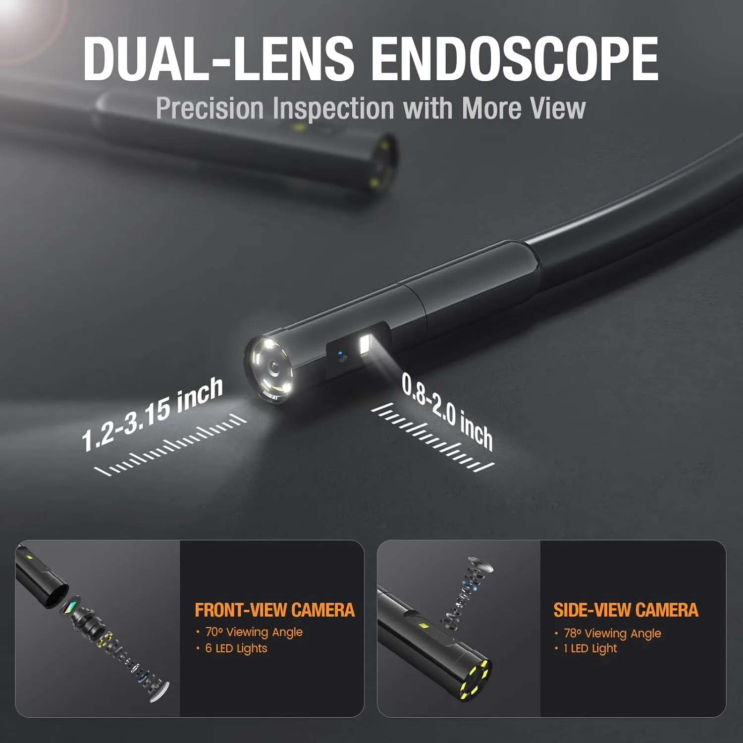 Dual Lens Endoscope Camera with Light, Teslong 4.3" HD Snake Borescope Inspection Camera, Automotive Scope Cam with Flexible Cable, Home Waterproof Fiber Optic for Sewer Drain Pipe (16.5FT)