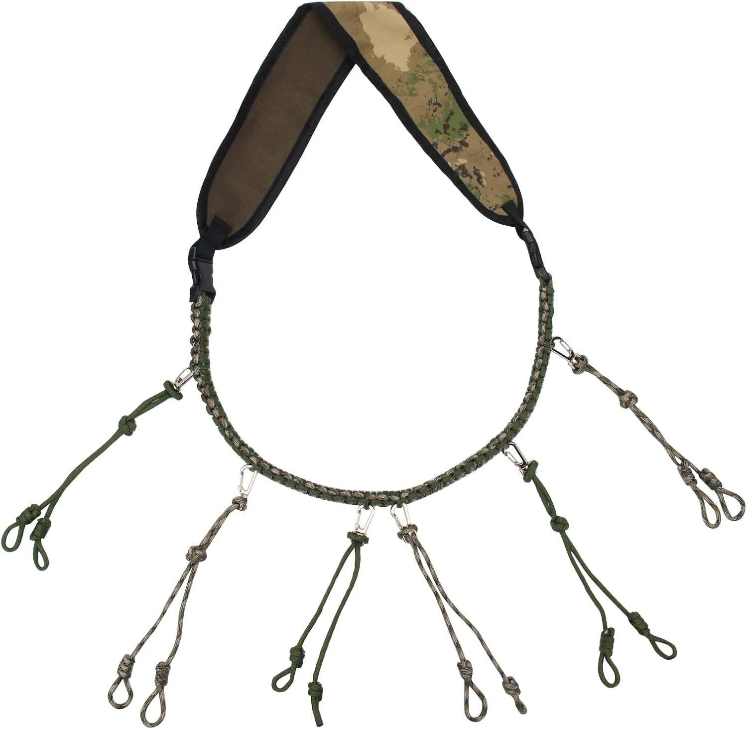 Duck Call Lanyard, Hand Braided Paracord Game Call Lanyard with 12 Adjustable Loops and 6 Buckles, Military Grade Hunting Call Lanyard for Outdoor Predator(Khaki)