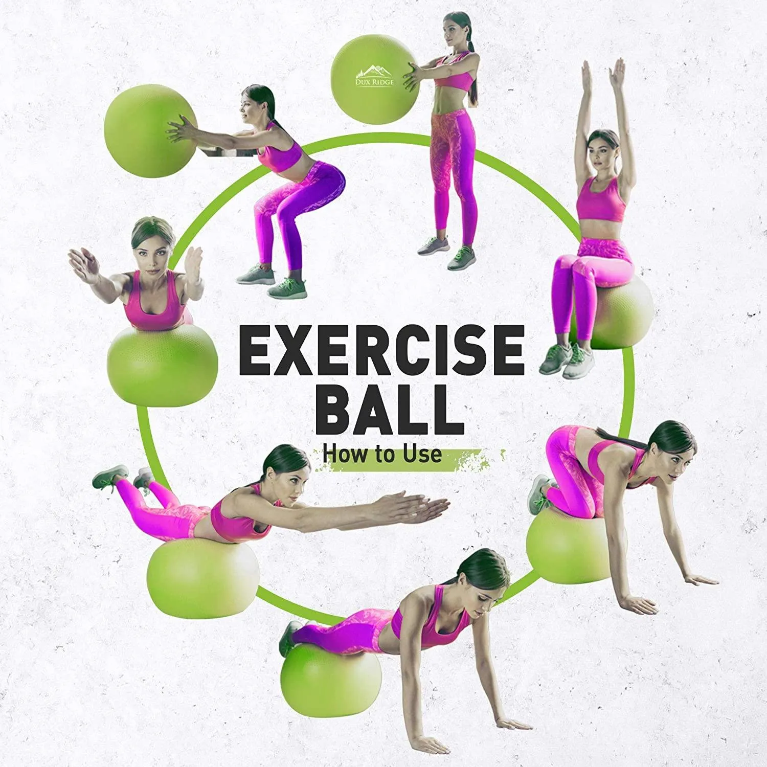 Dux Ridge Workout Pack Includes 65cm Yoga Exercise Ball/Chair with Pump - 3m Aluminium Jump Rope - 4 Progressive Loop Bands   Workout Guide to get You Started.