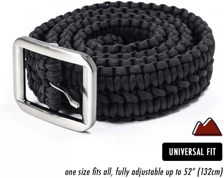 EDC Survival 550 Paracord Belt with Stainless Steel Buckle, 52 inch (Universal Fit, 3 colors)
