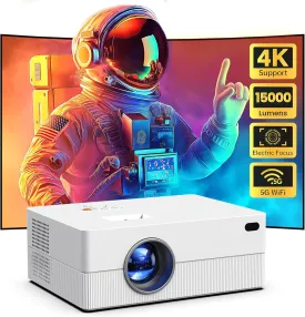 [Electric Focus] Mini Projector with WiFi and Bluetooth, Native 1080P Portable Projector Supported 4K, 15000L Outdoor Projector for Home Theater, Compatible with iOS, Android, TV Stick, HDMI, USB