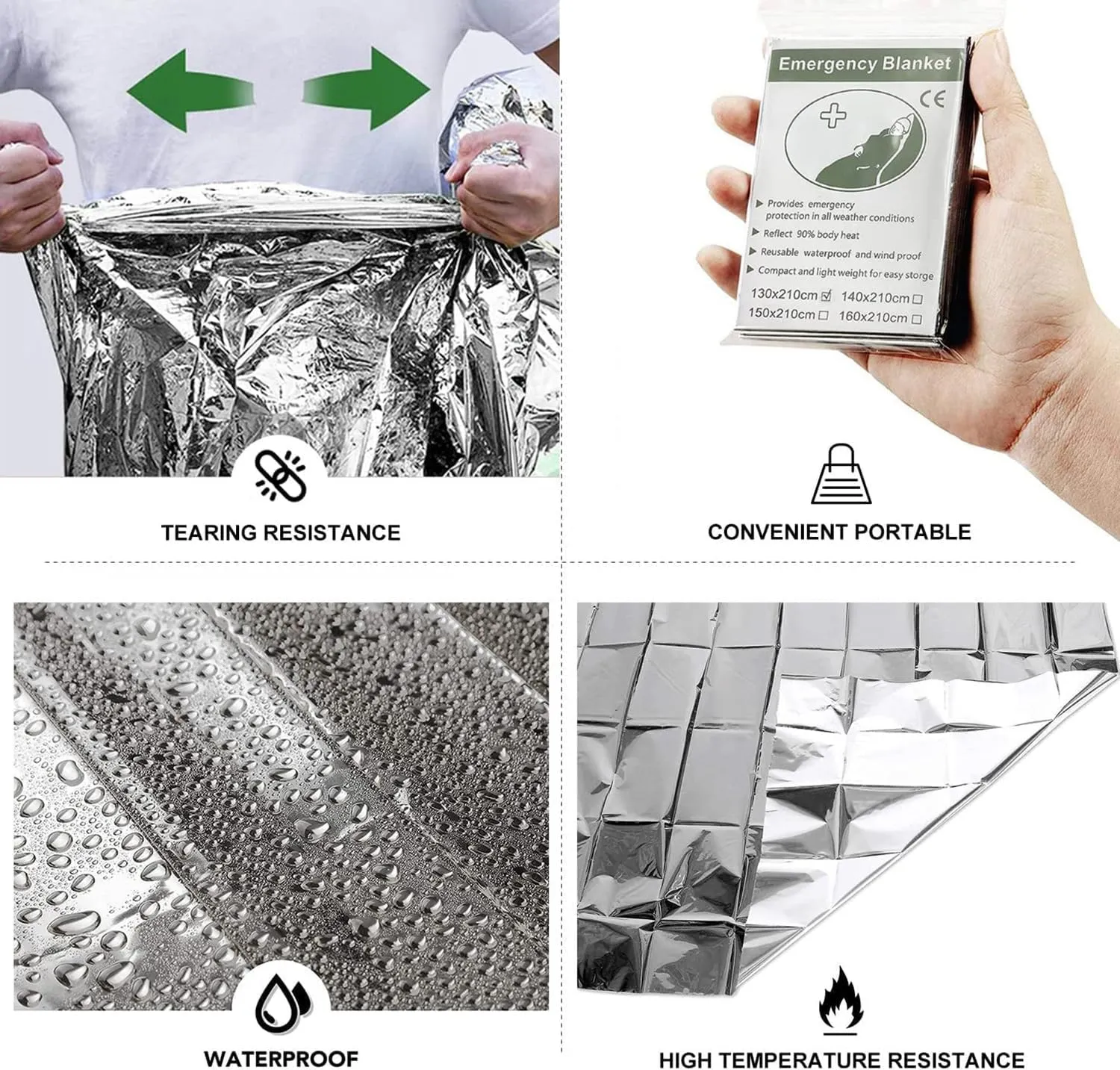 Emergency Foil Blanket (Pack of 100), Survival Thermal Mylar Blankets Individually Packaged Perfect for Outdoors, Hiking, Survival, Marathons or First Aid