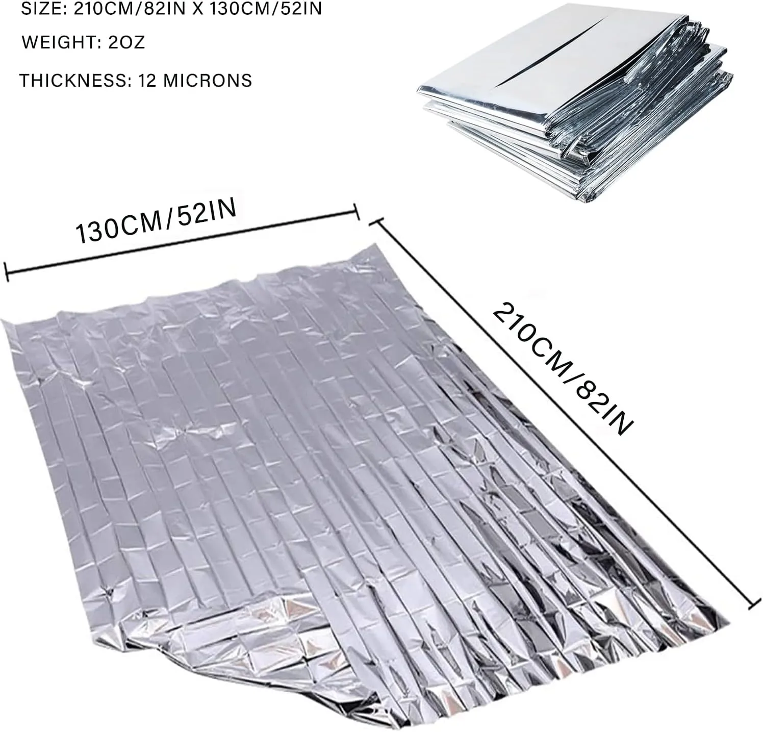 Emergency Foil Blanket (Pack of 100), Survival Thermal Mylar Blankets Individually Packaged Perfect for Outdoors, Hiking, Survival, Marathons or First Aid