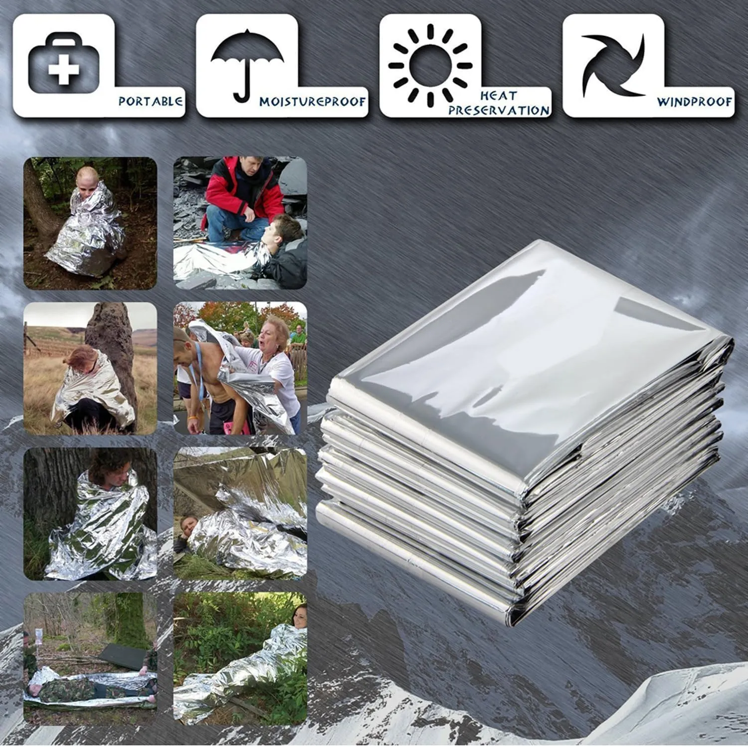 Emergency Foil Blanket (Pack of 100), Survival Thermal Mylar Blankets Individually Packaged Perfect for Outdoors, Hiking, Survival, Marathons or First Aid