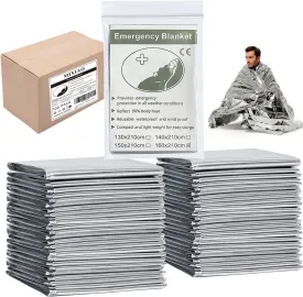 Emergency Foil Thermal Blanket (Pack of 100), 210 x 160 cm (82" x 63") Emergency shelter Survival Reflective Blankets Perfect for Outdoors, Hiking, Survival, Marathons or First Aid