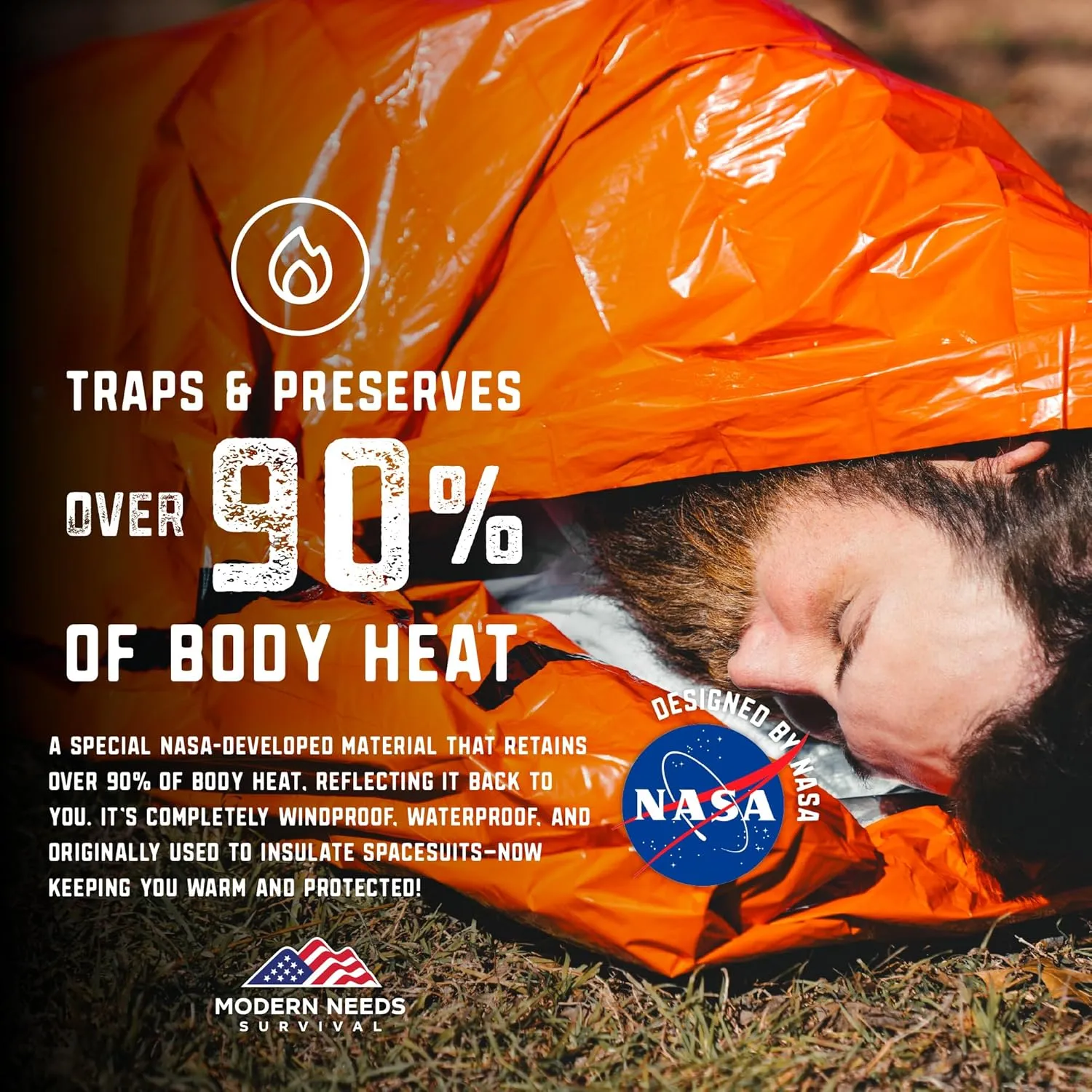 Emergency Sleeping Bag  Thermal Blankets for Survival | Emergency Blanket & Bivy Sack | Lightweight, Compact, Wind & Waterproof | Space-Tech Insulation | 7 ft x 3 ft
