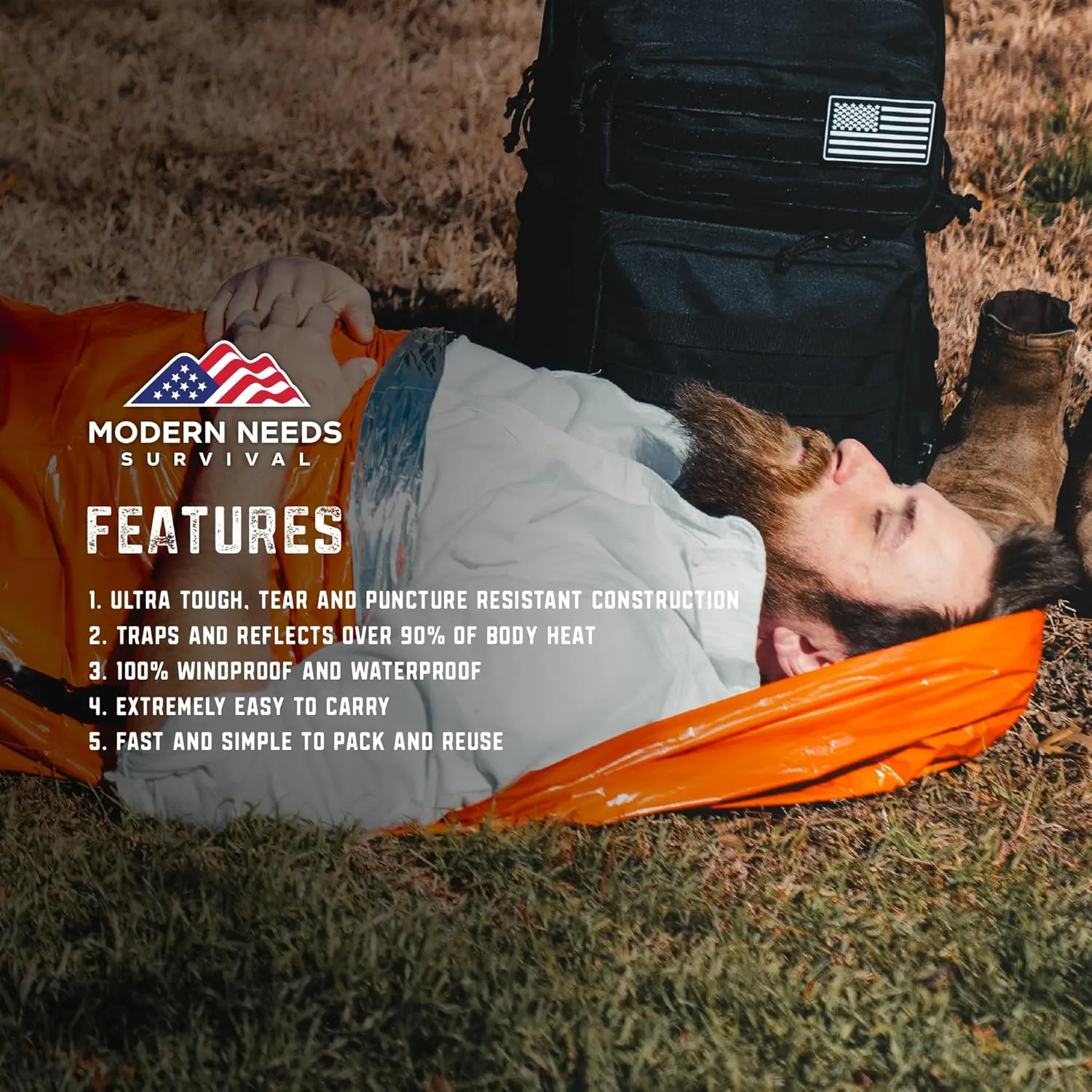 Emergency Sleeping Bag  Thermal Blankets for Survival | Emergency Blanket & Bivy Sack | Lightweight, Compact, Wind & Waterproof | Space-Tech Insulation | 7 ft x 3 ft