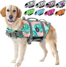EMUST Dog Life Jacket, Lightweight Dog Life Vests with Rescue Handle for Small Medium and Large Dogs, Pet Safety Swimsuit Preserver for Swimming Pool Beach Boating, 2XL, Greenleaf