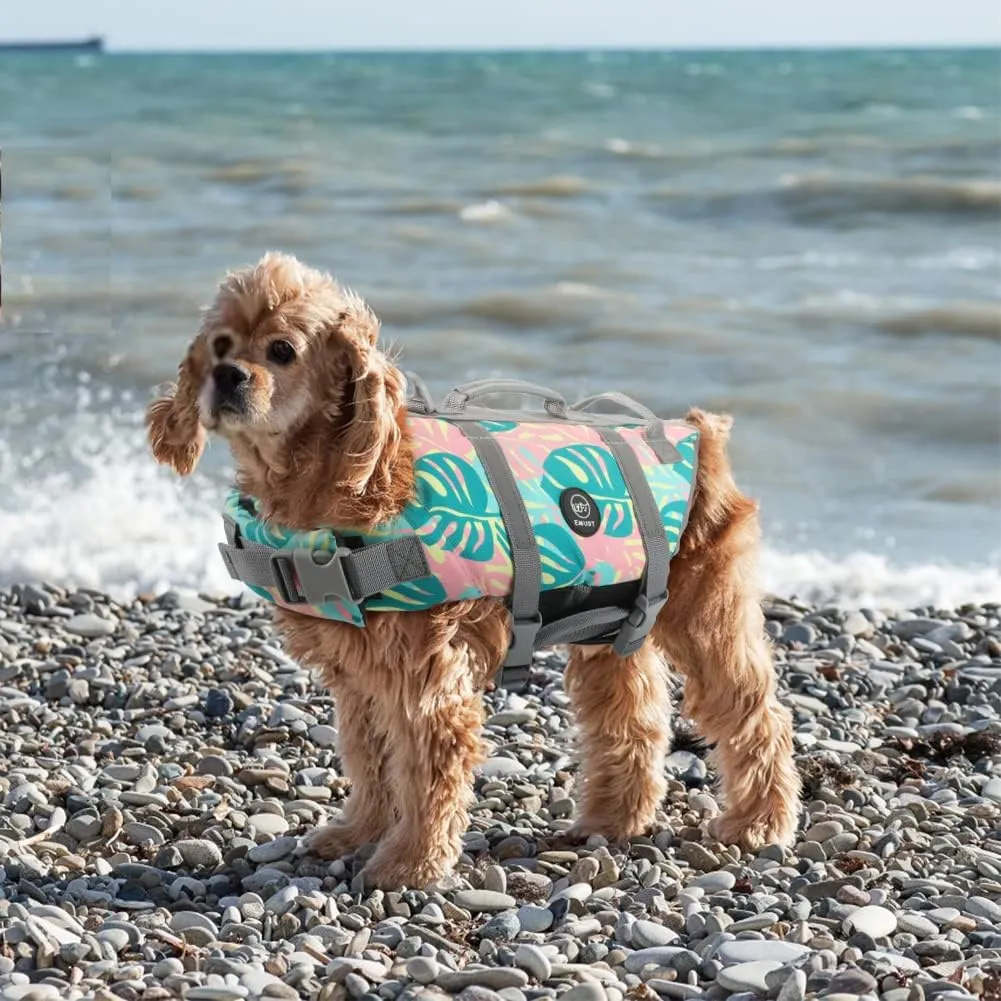 EMUST Dog Life Jacket, Lightweight Dog Life Vests with Rescue Handle for Small Medium and Large Dogs, Pet Safety Swimsuit Preserver for Swimming Pool Beach Boating, 2XL, Greenleaf
