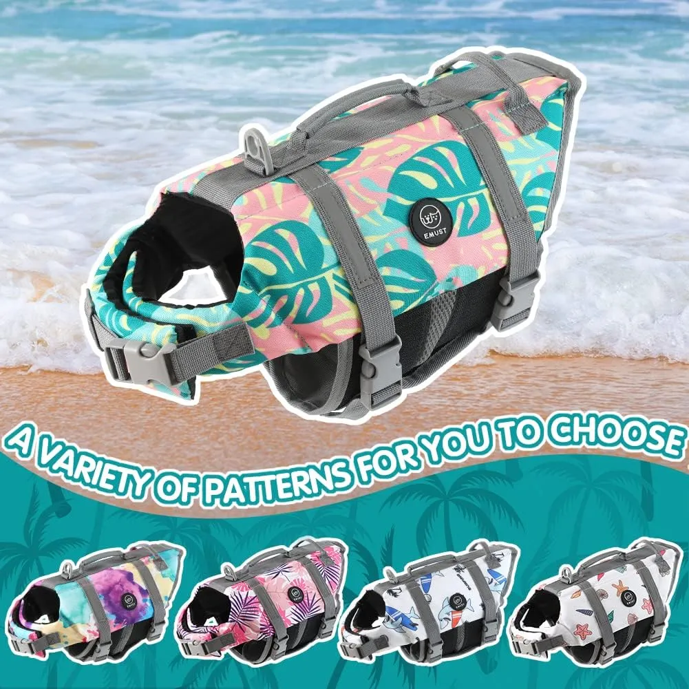EMUST Dog Life Jacket, Lightweight Dog Life Vests with Rescue Handle for Small Medium and Large Dogs, Pet Safety Swimsuit Preserver for Swimming Pool Beach Boating, 2XL, Greenleaf