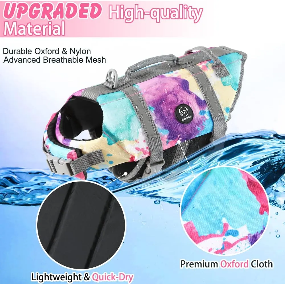 EMUST Dog Life Jacket, Lightweight Dog Life Vests with Rescue Handle for Small Medium and Large Dogs, Pet Safety Swimsuit Preserver for Swimming Pool Beach Boating, 2XL, Multicolors