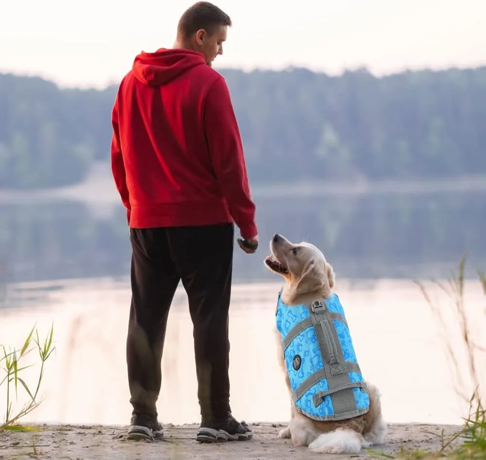 EMUST Dog Life Jacket, Lightweight Dog Life Vests with Rescue Handle for Small Medium and Large Dogs, Pet Safety Swimsuit Preserver for Swimming Pool Beach Boating, 2XL, NewBlue
