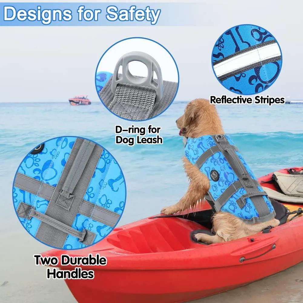 EMUST Dog Life Jacket, Lightweight Dog Life Vests with Rescue Handle for Small Medium and Large Dogs, Pet Safety Swimsuit Preserver for Swimming Pool Beach Boating, 2XL, NewBlue