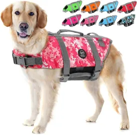 EMUST Dog Life Jacket, Lightweight Dog Life Vests with Rescue Handle for Small Medium and Large Dogs, Pet Safety Swimsuit Preserver for Swimming Pool Beach Boating, 2XL, NewPinkCamouflage