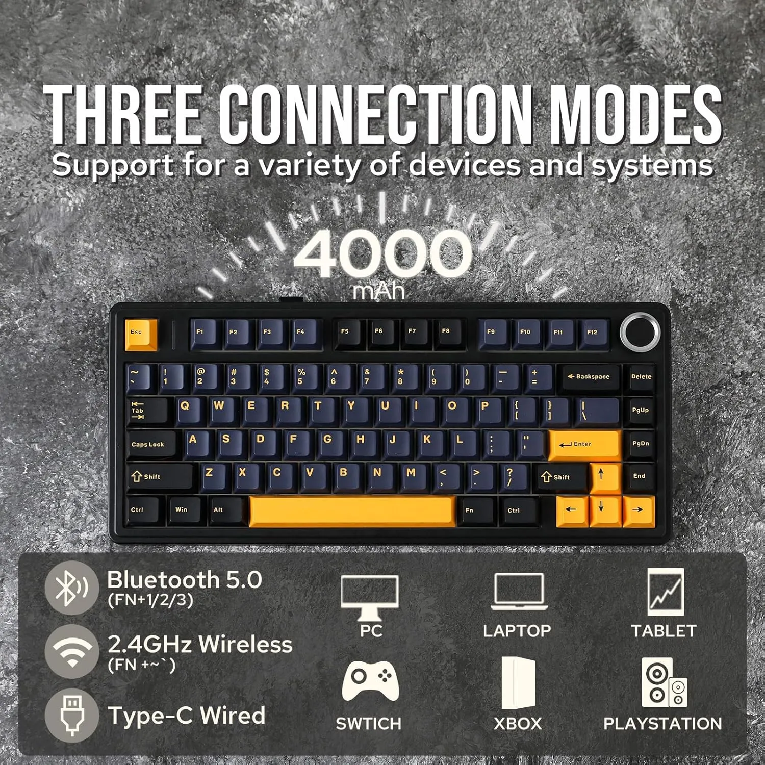 EPOMAKER x Aula F75 Gasket Mechanical Keyboard, 75% Wireless Hot Swappable Gaming Keyboard with Five-Layer Padding&Knob, Bluetooth/2.4GHz/USB-C, RGB (Black, Ice Vein Switch)