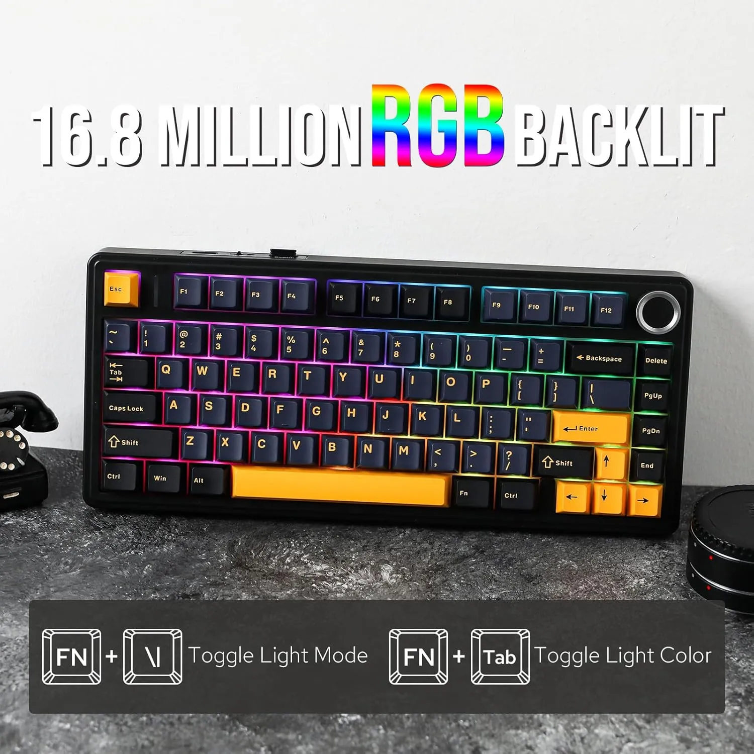 EPOMAKER x Aula F75 Gasket Mechanical Keyboard, 75% Wireless Hot Swappable Gaming Keyboard with Five-Layer Padding&Knob, Bluetooth/2.4GHz/USB-C, RGB (Black, Ice Vein Switch)