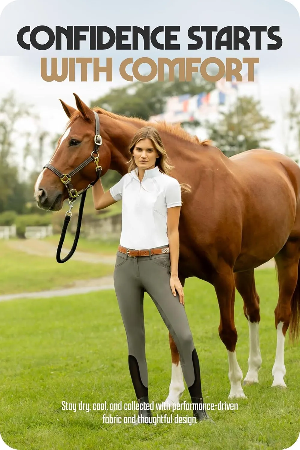 Equinavia Ingrid Women's Equestrian Show Shirt - Short Sleeved Performance Shirt with Cooling Mesh Panels